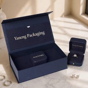 Boîte cadeau de luxe rectangulaire personnalisée avec logo fournisseur, en cuir PU et velours, écologique, pour bague de fiançailles, pendentif, longue chaîne - Product Image 6