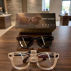 Lunettes intelligentes à monture transparente avec microphone, commande vocale, fonction d'appel téléphonique, matériau plastique et titane - Product Image 1