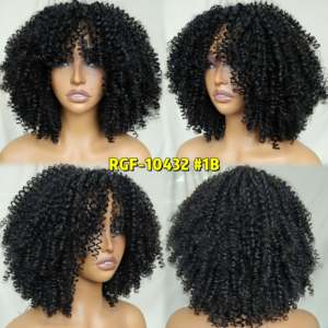 Perruque Afro Bouclée avec Frange <span class=keywords><strong>Noire</strong></span>, Synthétique, Sans Colle, Faite à la Machine, en Fibre, Cheveux Frisés et Volumineux, Perruques Bouclées pour Femmes Noires - Product Image 6