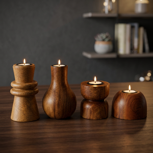 ชุดเชิงเทียนไม้ทำมือสำหรับเทียนทีไลท์ ของตกแต่งบ้าน วางกลางโต๊ะ - Product Image 6