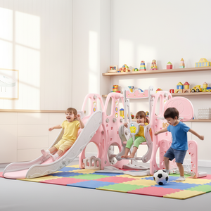 Ensemble de glissade et de balançoire multifonctionnel en plastique HDPE pour enfants en bas âge <span class=keywords><strong>avec</strong></span> but de football pour les écoles et les aires de jeux à domicile - Product Image 1