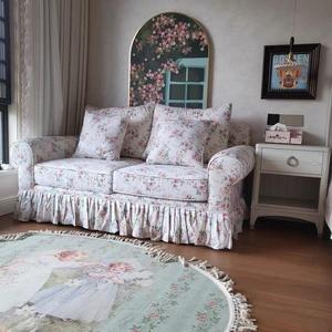 American Style Floral Print Two Seater <b>Sofa</b> With Ottoman Upholstered Foam Filling For <b>Small</b> Apartments <b>Bedrooms</b> - Product Image 3