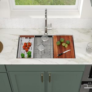 <span class=keywords><strong>Évier</strong></span> de <span class=keywords><strong>cuisine</strong></span> sous plan de travail 33 pouces, poste de travail 33x19 en acier inoxydable SUS304 de calibre 16, cuve rectangulaire 33x19x9 pouces - Product Image 2