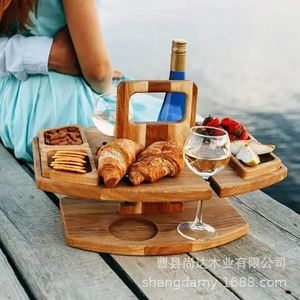 <b>Portable</b> wooden wine rack, outdoor <b>picnic</b> food storage <b>table</b>, detachable solid wood multi-layer food rack - Product Image 2