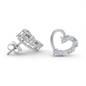Romantic 18K 14K Gold Plated Round Diamond Heart Earrings Asymmetric Open Heart Stud Earrings <b>Cluster</b> Diamond Studs - Product Image 2
