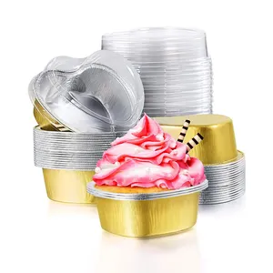 GDMEI Aluminiumfolie Backbecher Herzförmige Schalen Lebensmittelverpackung Flankuchenform mit Deckel