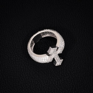 Rhodium Gold Plated Sterling Silver Large Christian Jesus Cross Finger <b>Ring</b> Iced Cubic Zircon Prong Setting Hip Hop Jewelry <b>Men</b> - Product Image 3