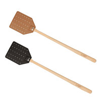 Tapette à mouches manuelle en cuir marron noir robuste avec manche en bois de noyer pour insectes mouches abeilles moustiques