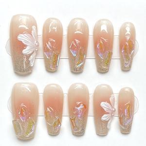 Conception #1035 <span class=keywords><strong>manucure</strong></span> française presse sur ongle rose moyen cercueil facile à porter durable détachable <span class=keywords><strong>ballerine</strong></span> personnalisé faux ongle - Product Image 3