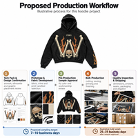 Hoodie court personnalisé délavé à l'acide avec motif crâne et flamme en strass, coupe oversize pour les marques de streetwear