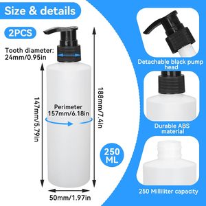 White <b>Plastic</b> <b>Empty</b> Square Round Shampoo Body Wash <b>Bottle</b> with Pump 300ml - Product Image 2
