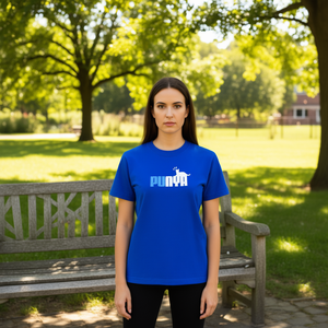 T-shirt Punya blu royal a maniche corte con stampa gatto, design divertente, abbigliamento unisex - Product Image 3