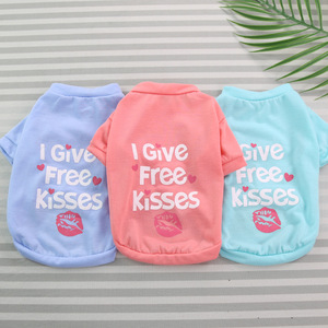 Pet Dog <b>Cat</b> T-Shirt Short Sleeve I Give Free Kisses Print <b>For</b> Small Medium Pets Winter <b>Clothes</b> Pink Blue Green - Product Image 1