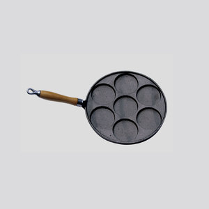 Poêle à gâteau et à muffins/crêpes en <span class=keywords><strong>fonte</strong></span> antiadhésive à 7 trous, écologique, avec poignée en bois, compatible four, gaz et induction - Product Image 2