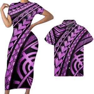 Couple Clothes For Lover Men Chiffon Shirt Match Ladies Dress Polynesian Tribal Bodycon Print Dress & Men Shirt Couple Dress
