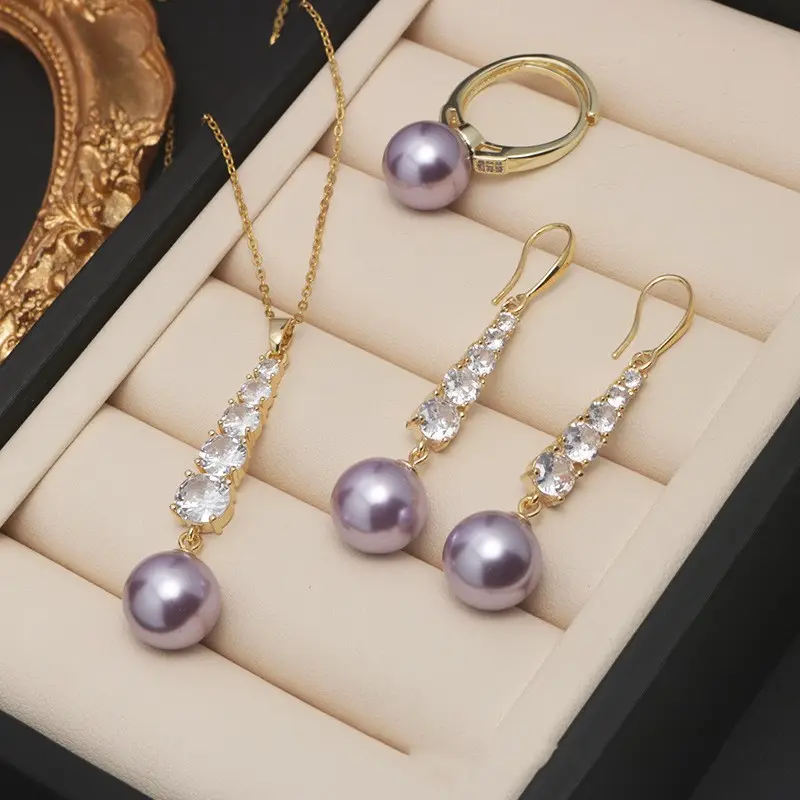 CLARMER Europe and America fashion vintage palace Pendant Ring Earrings shell pearl jewelry set for women