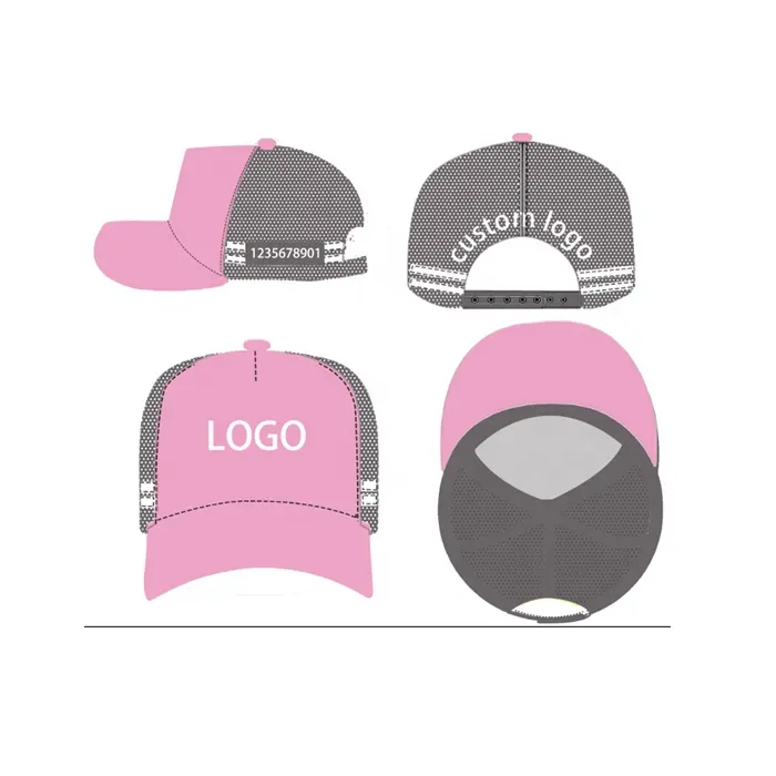 Manufacturer custom own design 2 side stripes high profile country trucker mesh hat caps with printing mesh pattern design