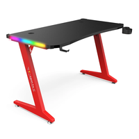 Bureau de jeu PC en métal réglable en hauteur Wquantum, éclairage LED RVB, ergonomique, mélamine, multifonction, porte-gobelet, support pour casque
