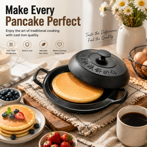 Poêle à crêpes ronde en fonte avec couvercle bombé, pré-assaisonnée, poignée en D, pour cuisson chinoise sur cuisinière - Product Image 4