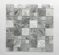 Mosaico de vidrio mixto de piedra, recién llegado, mezcla de vidrio blanco, azulejo de mosaico contra salpicaduras de metal con patrón de inyección de tinta de fácil limpieza