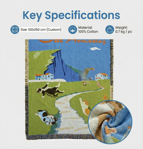 Tapiz Tejido con Diseño <span class=keywords><strong>de</strong></span> Gato <span class=keywords><strong>de</strong></span> Dibujos Animados para Habitación Infantil, Listo para Venta al por Menor, Manta Decorativa para Dormitorio, Acabado con Flecos, Arte Personalizado - Product Image 2