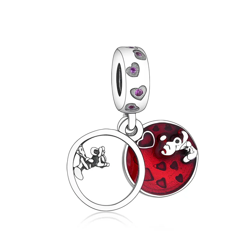 Raccolta degli animali 925 Sterling Silver Mouse Amore e Baci Ciondola I Branelli di Fascino misura Bracciali Originali Gioielli In Argento Sterling