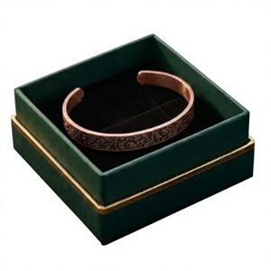 Pure Copper Open Cuff <b>Bangle</b> Bracelet In Luxury Green Jewelry Gift Box Packaging <b>Engraved</b> Western Floral Scrollwork - Product Image 1