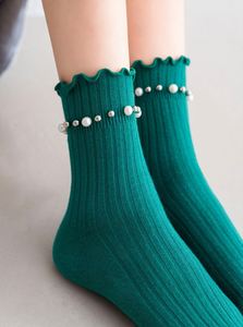 <span class=keywords><strong>Chaussettes</strong></span> pour femmes en gros, mode, <span class=keywords><strong>chaussettes</strong></span> à volants, design élégant, perles, esthétique, technique de tricot en coton pour le printemps - Product Image 6