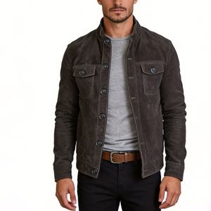 Veste boutonnée en daim pour homme, col montant, décontractée, avec poches poitrine et détails boutons vintage, Sehe Fashion - Product Image 5