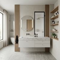 Meuble de salle de bain moderne pour villa et hôtel, vasque suspendue avec lavabo et miroir intelligent, écologique et résistant à l'eau