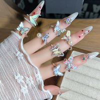Bague pour femme style forêt, motif fleur et papillon colorés en cuivre, incrustation de zircon, design ouvert, luxe léger, empilable, pour soirée et usage quotidien
