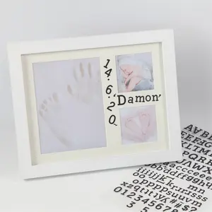Hot sale Babyprint Newborn Baby Handprint and Footprint Desk Clay Photo Frame Gift Set with DIT letter sticker colorful paper