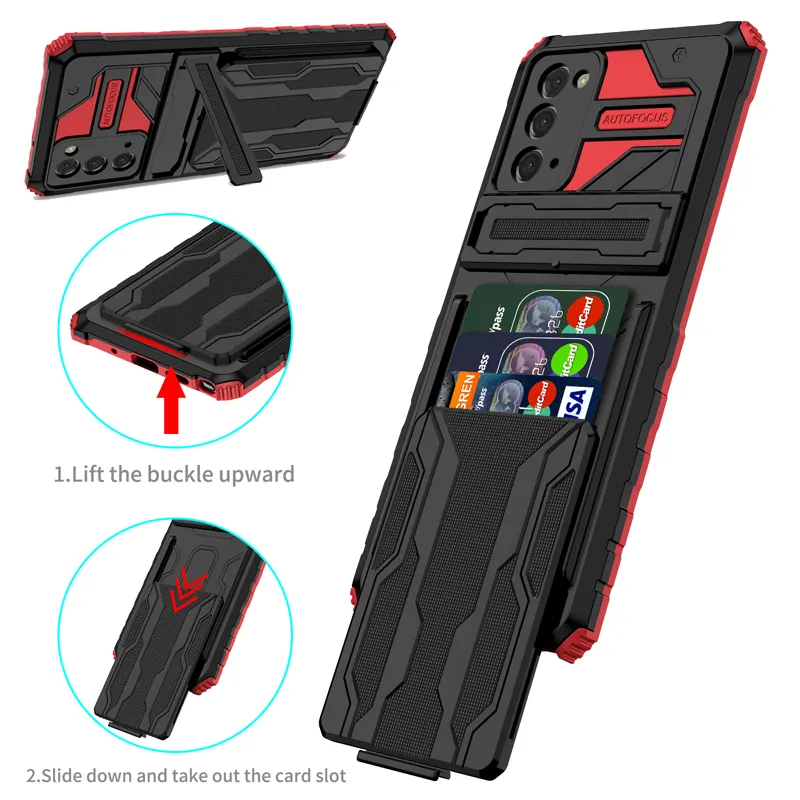 Portable Hidden Card Slot Hybrid Shockproof TPU+PC Dual Layer Armor Case for Samsung Galaxy Note 20 5G Bracket Kickstand Cover