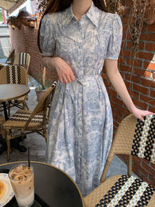 <span class=keywords><strong>2025</strong></span> mới thời trang thanh lịch <span class=keywords><strong>Blu</strong></span> Sơn Hoa in Ngắn Tay Áo Midi váy nữ - Product Image 3