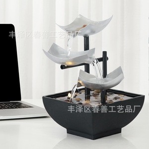 Fontaine d'eau de bureau avec rétroéclairage, design géométrique, décoration de bureau, cadeau - Product Image 4