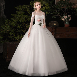 Vestido de <span class=keywords><strong>novia</strong></span> ligero con hombros descubiertos, nuevo, de alta calidad, estilo francés, para mujer, largo hasta el suelo, para sesiones de fotos de viaje, otoño - Product Image 3