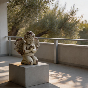 Scultura di Angioletto in Stile Vintage in MgO, Oggetto Decorativo per Casa e Giardino, Decorazione per Caminetto - Product Image 3