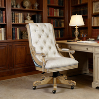 Commande de projet de personnalisation : Chaise de bureau de direction de luxe en bois massif faite à la main avec revêtement en cuir blanc et pivotante