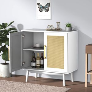 Cross-border hot-selling panel furniture, living room and kitchen rattan <b>sideboard</b> with doors, shelves, and <b>storage</b> cabinets, - Product Image 4