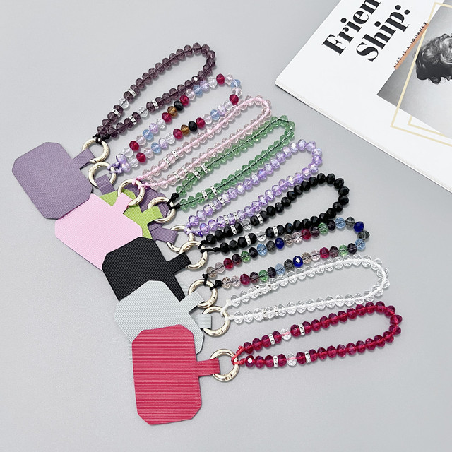 Cross-border Supply New-style Phone Lanyards Crystal Short Wrist Straps Colorful Beads Featuring Secure Clip-on Phones