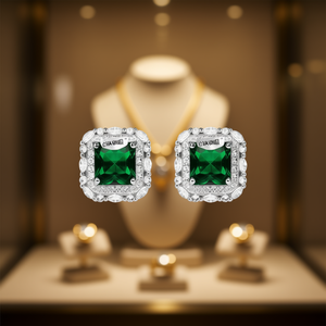 ต่างหูพลอยสีเขียวสวารอฟสกี้ เงิน 925 ทรงเจ้าหญิง ทรงเรขาคณิตคลาสสิก ใส่ได้ทุกวัน - Product Image 2
