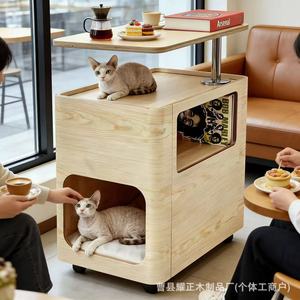 Mesita de noche de madera maciza para gatos, estilo italiano de lujo ligero, mueble multifuncional para mascotas para dormitorio y - Product Image 2