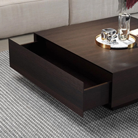 Table basse carrée en bois fumé design, style européen moderne, mobilier de maison, salon, petite table plate en bois massif avec rangement LD-J03