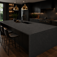 Plan de travail moderne en pierre de quartz grande dalle de la série Black Linear, épaisseur 15-30 mm, pour cuisine, sol et table