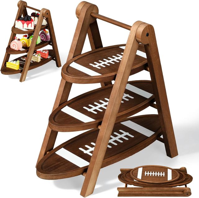 3-Tier Wooden Football Shaped Serving Trays Plate Board for Party & Tailgate Game Serving Plate Supplies