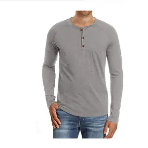 Wholesale custom mens graphic t shirts raglan long sleeve merino wool henley tshirt oem