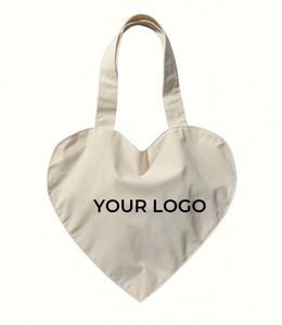 High Quality Customization <b>Printed</b> Nature Color Eco-friendly <b>Large</b> Capacity Reusable Heavy Canvas Tote Bag with Heart Shape - Product Image 1