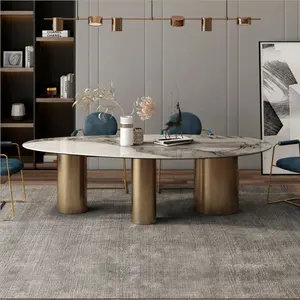 Meja Makan marmer batu sinter Pandora kontemporer desain Italia Royal terbaru untuk ruang makan
