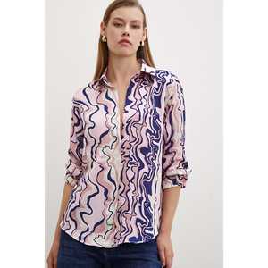 Chemise basique à effet ondulé pour femme, chemisier en popeline boutonné, imprimé rose, à porter au quotidien - Product Image 1