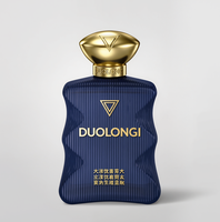 Flacon de parfum vide en verre rond de luxe de 50 ml avec bouchon à vis, diffuseur prêt à l'emploi, boîte personnalisée de couleur bleue